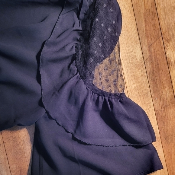 Dobby Mesh Dot Shoulder Ruffle Frill Trim Top Size 14 - Picture 9 of 12